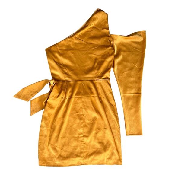 Camila Coelho Revolve Stella Golden Yellow One Sleeve Wrap Cocktail Mini Dress S - Picture 6 of 14